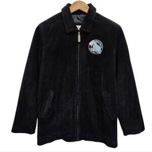 Vtg Disney Store Eeyore Jacket Womens Size M Black Suede Leather Zipper Coat 90s